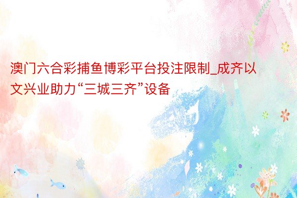澳门六合彩捕鱼博彩平台投注限制_成齐以文兴业助力“三城三齐”设备
